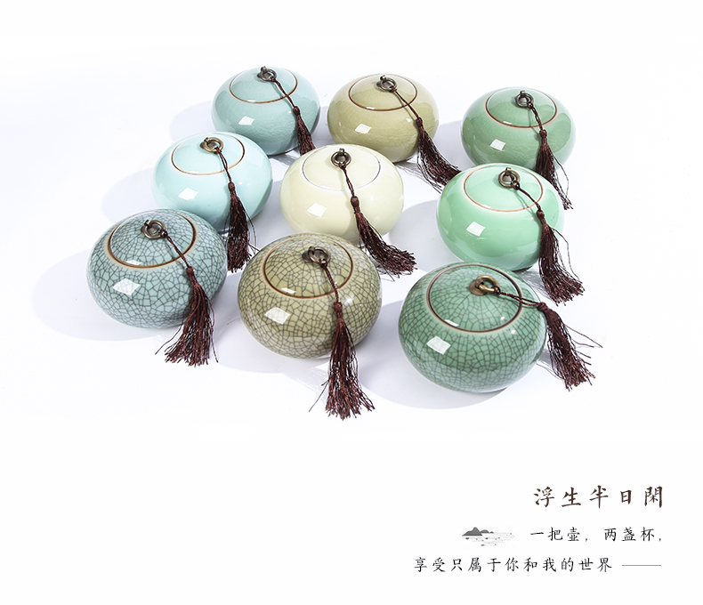 Long tuyền men ngọc lon trà handmade gốm lớn bán buôn Jinglong tea set hộp trà trà xanh Pu'er kín lon