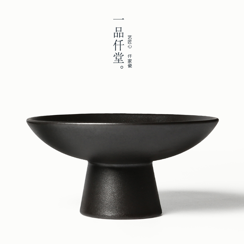 Yipin # $ceramic tea dish bowl of black pottery up fruit snacks tea dishes pot of tea with a zero
