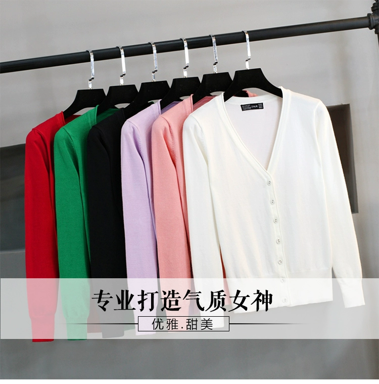 Áo len dệt kim mỏng cổ chữ V mùa xuân và mùa thu ngắn tay dài đa năng màu sắc rắn rỏi bên ngoài phiên bản Hàn Quốc của áo len tự rộng cỡ lớn