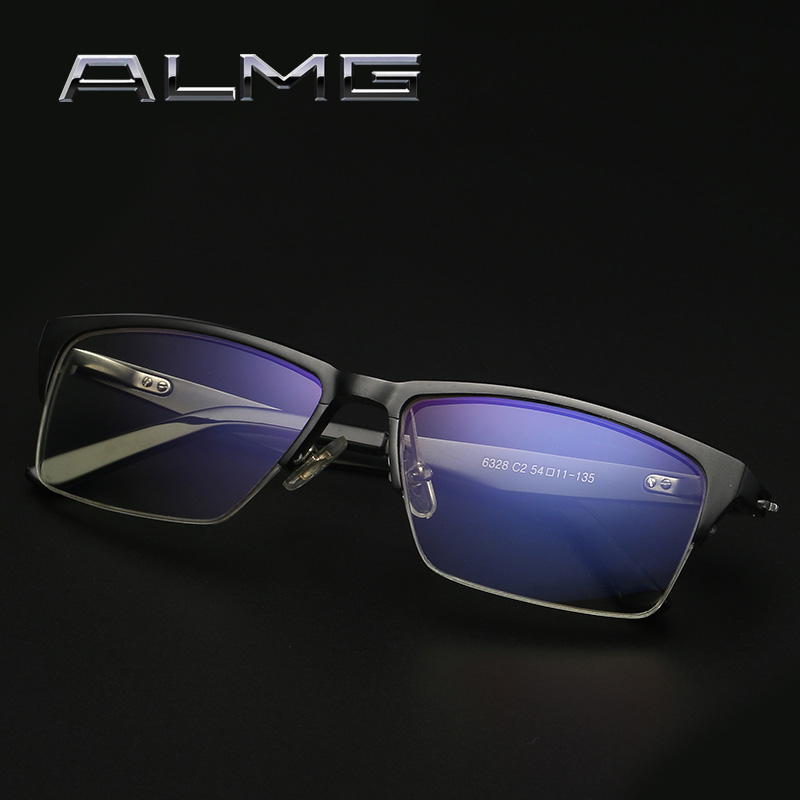 Fashion aluminum magnesium unisex anti-computer mobile phone radiation goggles anti-fatigue black semi-rimmed glasses anti-blue light