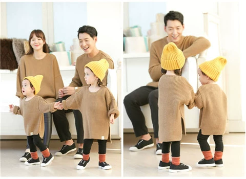 Cha mẹ con mùa thu đông 2018 Hàn Quốc làn sóng mới mẹ và con gái phụ nữ thời trang đan áo len một gia đình ba người