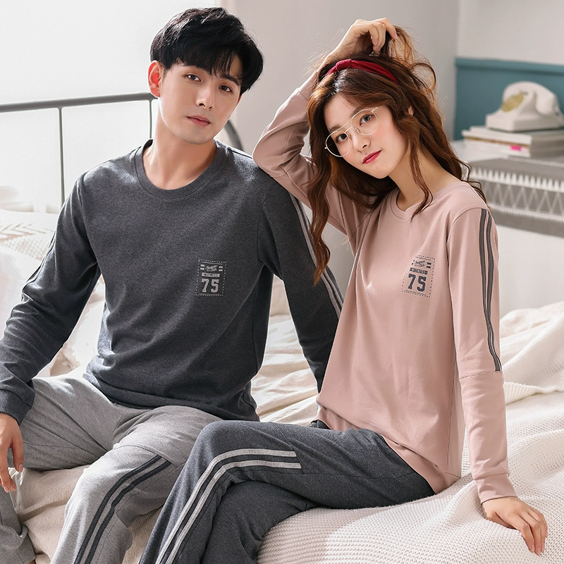 Bộ đồ ngủ mùa thu nữ dài tay cotton tinh khiết 2019 cặp đôi mùa xuân và mùa thu mới của nam giới bộ đồ mặc nhà cotton mùa thu - Bên ngoài ăn mặc