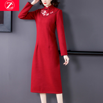 Red dress women's 2021 new autumn slim temperament spring and autumn long sleeve your wife foreign style mother skirt