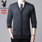 Playboy cashmere áo len nam nút áo len mùa thu và mùa đông mới dày áo len cổ chữ V trung niên - Áo len Cashmere