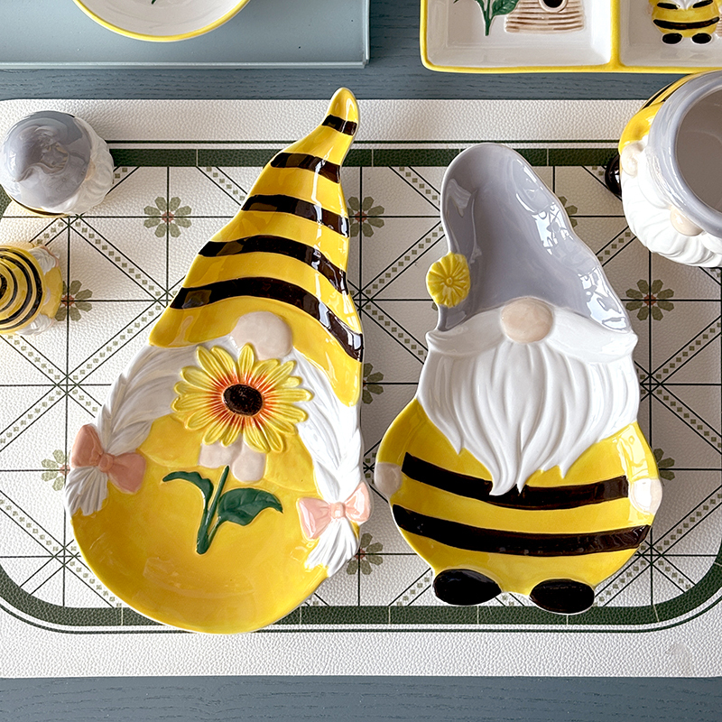 Sunflower Garden Bee Ceramic Tableware Set High-Quality Nordic Style Plate Dish Flat Plate ins Breakfast Plate