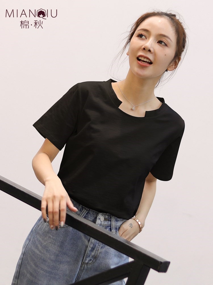 Superior white T female bamboo festival cotton front short rear long white half sleeve T-shirt Korean version loose pure cotton pure color short sleeve blouse summer