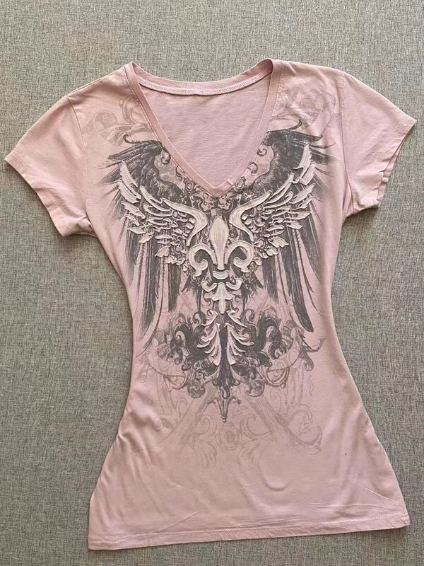 Subculture Original Y2K Millennial Hot Girl Vintage V-Neck Short-Sleeve T-Shirt for Women, Summer Slim-Fit Waist-Cinching Top, Trendy Subculture Original Y2K Millennial Hot Girl Vintage V-Neck Short-Sleeve T-Shirt for Women, Summer Slim-Fit Waist-Cinching Top, Trendy