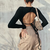 LIVIA Europe and America ins street shot sexy backless tight long sleeve bottom T-shirt female strap elastic jumpsuit