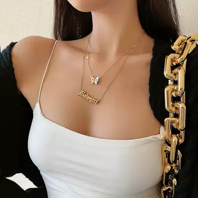 liviahome butterfly letter gold-plated necklace European and American ins design sense stacked short choker clavicle chain