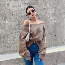 LIVIA Europe and America ins sexy base coat women loose thin waist shoulder shoulder wear long sleeve autumn clothes