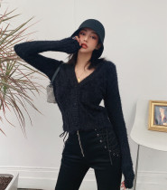 LIVIA European and American ins blogger 2021 autumn wear vintage wear mohair V collar button knitted cardigan sweater