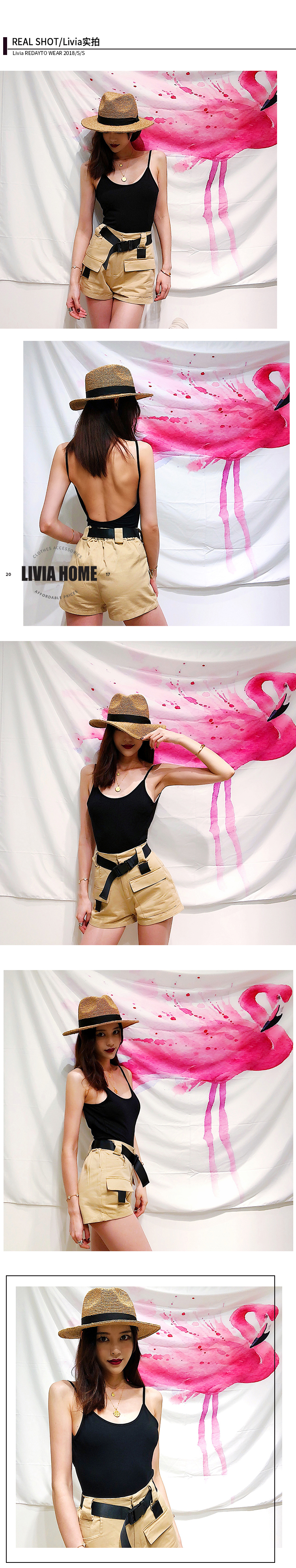 LIVIA màu đất sâu U backless yếm yếm jumpsuit Châu Âu và Mỹ ins mỏng giảm béo cơ sở màu sắc vest váy nữ