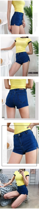 LIVIA mặc đồ cao và mỏng đẹp mới co giãn eo cao cô gái denim quần short gợi cảm bó sát quần nóng bỏng quần jean lưng cao qua rốn