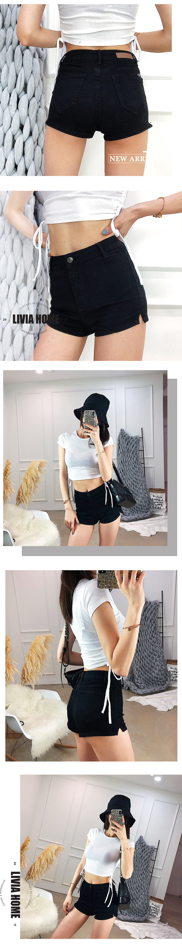 LIVIA mặc đồ cao và mỏng đẹp mới co giãn eo cao cô gái denim quần short gợi cảm bó sát quần nóng bỏng thiết kế thời trang nữ