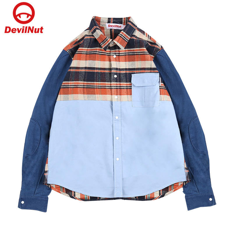 Devil Nut Trendy Brand Devil Unisex Plaid Retro Shirt Flu Jacket-Dn Classic Asv