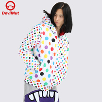 DEVIL NUT Demon Tide Card Mens Bifacial Color Wave Dot two wear collage with hat cotton jacket AFV