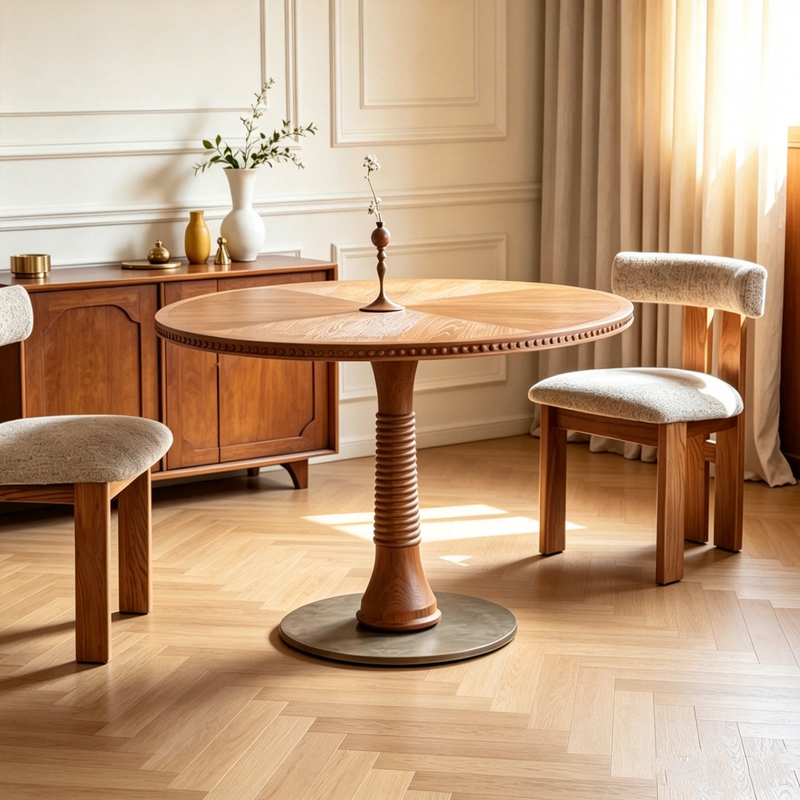 Retro Style Dining Table, Round Table, Solid Wood Dining Table, High-End, Mid-Century, Multi-Apartment Home Restaurant Retro Style Dining Table, Round Table, Solid Wood Dining Table, High-End, Mid-Century, Multi-Apartment Home Restaurant