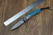 Spot William Henry B10 STARS & STRIPES (Lancet Star-Spangled Banner) turquoise rough ore handle