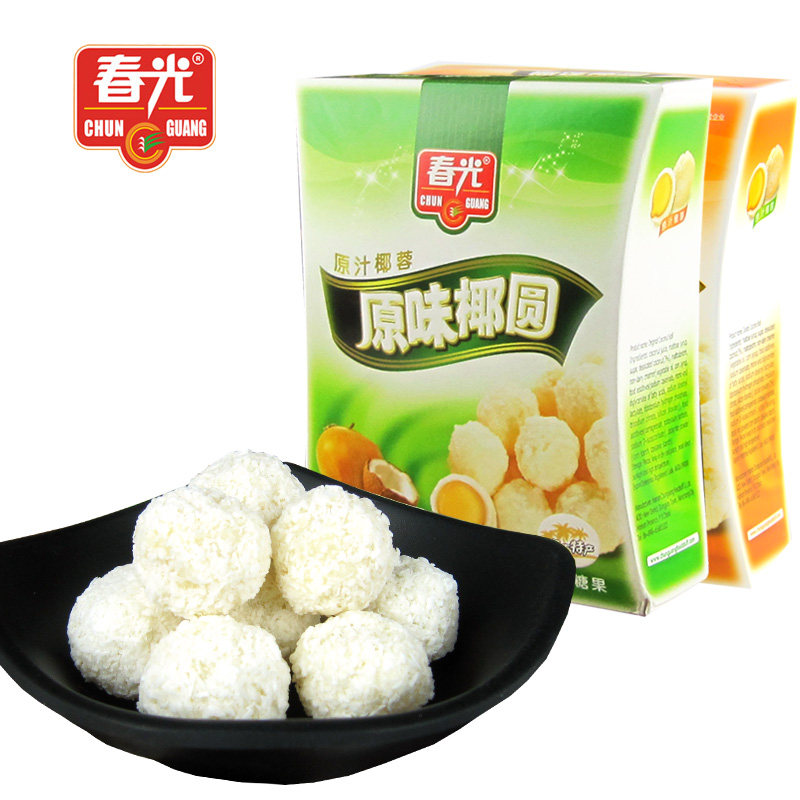 (Special area 68-20) Hainan specialty in spring light original coconut round 135g box Durian coconut crisp leather sugar