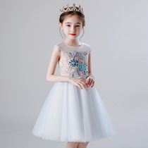 Girls Dress Princess Dress Embroidery Children catwalk Puffy Yarn Flower girl wedding dress little host piano performance dress summer