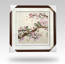 Suzhou Su embroidery finished hanging painting Living room bedroom entrance study embroidery peach flowers and birds boutique decorative mural