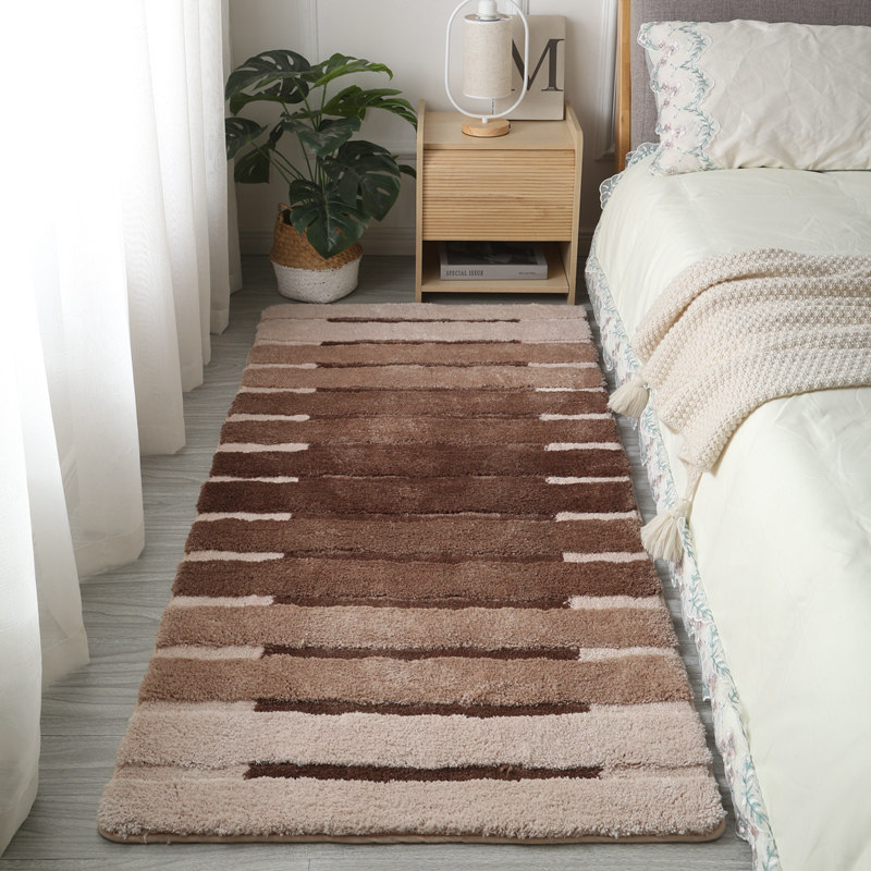 Super soft silk woven carpet non-slip white rubber bottom four color stripes bedroom bedside floor mat non-printing