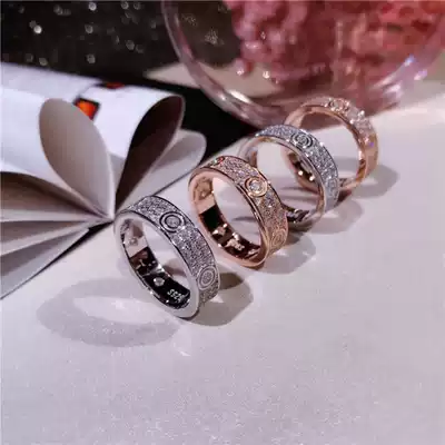 Sterling silver diamond-studded platinum rose gold starry ring full diamond high-end couple wedding ring star Net red same model