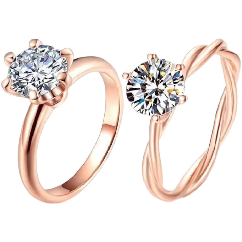 18K Golden Ring Mosandrill Rose Gold Inlaid Classic Six-Claw Ring Opening Vine Mankra Ring Female Wedding