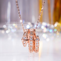 18k Rose Gold Snake Ring Inlaid Diamond Light Extravagant Necklace Woman Fashion Temperament 100 Hitch Cylinder Lock Bone Chain