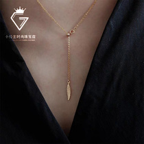  Advanced sense of design 14K gold gold feather necklace Female ins wind clavicle necklace Y letter adjustable necklace