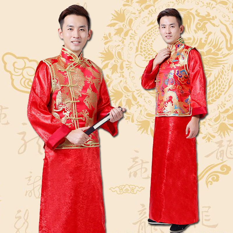 Xiuhe clothing Men's Chinese wedding dress Bride and groom wedding dress toast dress Tang dress Dragon and phoenix hanging retro dress Wedding dress