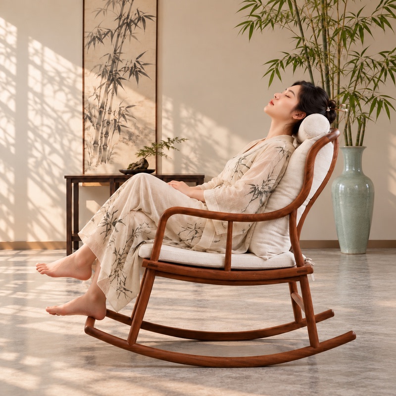 Song-Style Aesthetics, North American Black Walnut Solid Wood Rocking Chair, New Chinese-Style Home Balcony Leisure Lounge Chair, Lunch Break Lazy Chair Song-Style Aesthetics, North American Black Walnut Solid Wood Rocking Chair, New Chinese-Style Home Balcony Leisure Lounge Chair, Lunch Break Lazy Chair