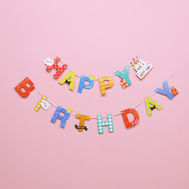 Children Birthday Party Canvas Strips Banners Birthday Letters Laps Colorful Flags Party Meeting Place Decoration Items
