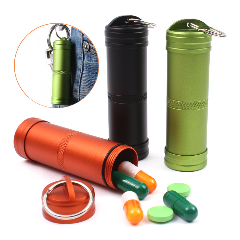 Aluminium alloy full-sealed waterproof tank outdoor emergency medicine bottle metal waterproof bin key buckle EDC demanding equipment