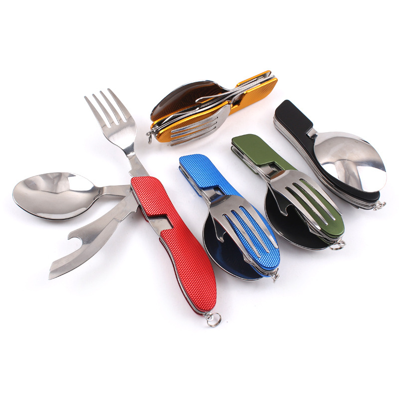 Camping Fold Knife Fork Spoon Combined Cutlery Outdoor Camping Multifunction Dining Knife Stainless Steel Portable splittable