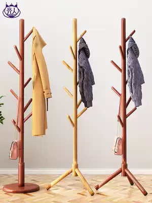 Solid wood coat rack floor-to-ceiling bedroom hanger single pole household living room clothes rack simple bag rack
