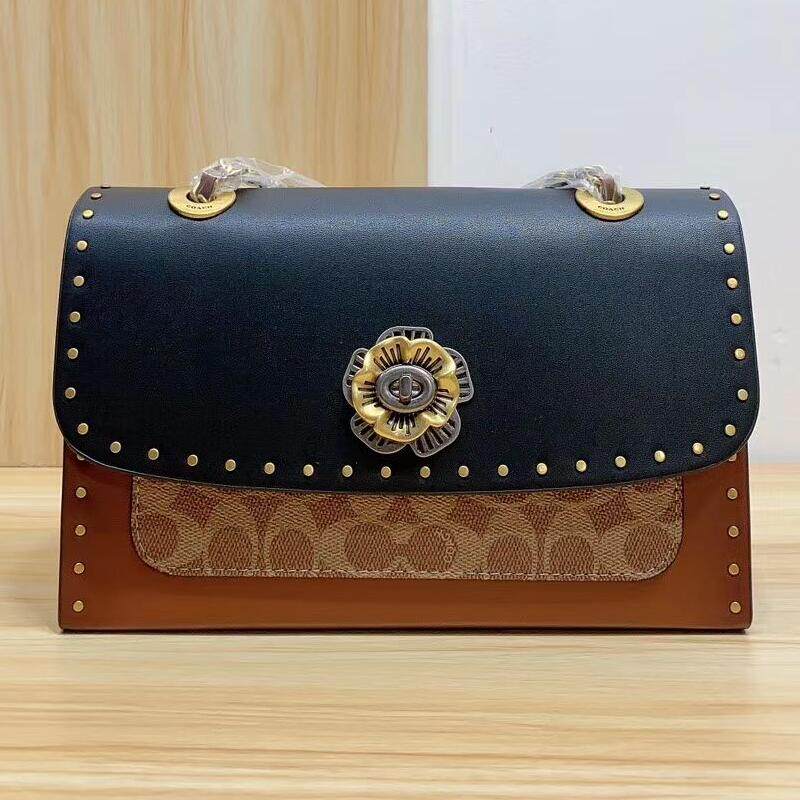 Hong Kong Girls Pack Pack 2022 New Fashion 100 Lap Rivets Mountain Tea Flower Chain Bag Single Shoulder Carry-on Satchel Bag