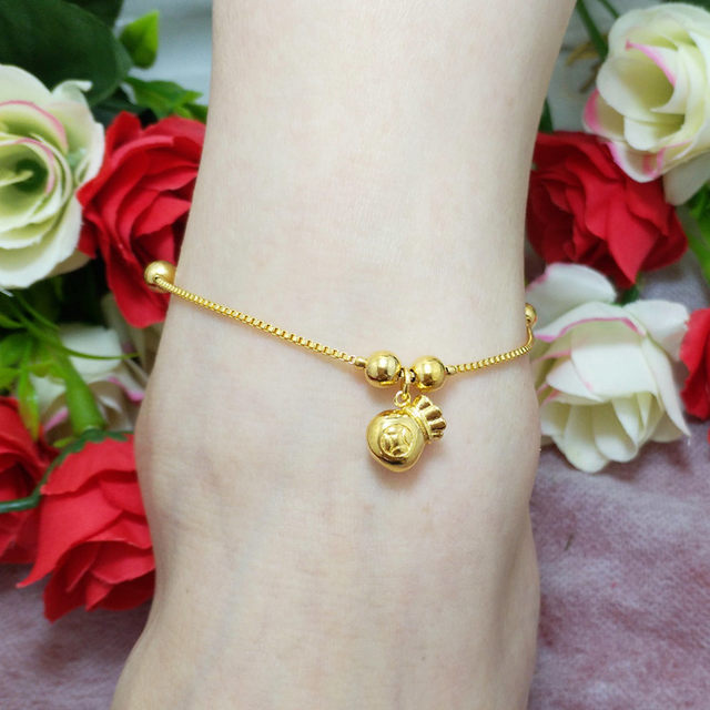 New Euro Coin Imitation Gold Bag Lucky Bag for Women Thick Gold Style Korean Fashion Bag Transfer Bead Anklet Jewelry Gold Plated Foot Jewelry for Women