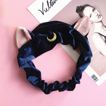 Japanese cartoon soft cute cat ears face wash headband water ice moon cat face wash headband moon headband