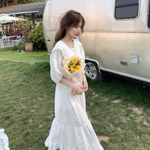 Pregnant women spring and summer new short sleeve dress women loose thin net red spicy mother Super fairy white long skirt