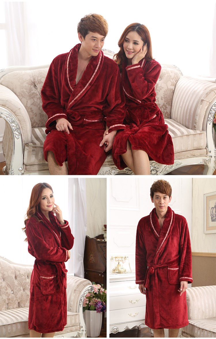 Mùa thu và mùa đông những người yêu thích flannel áo ngủ của nam giới và áo choàng tắm của phụ nữ áo choàng ngủ nam nữ