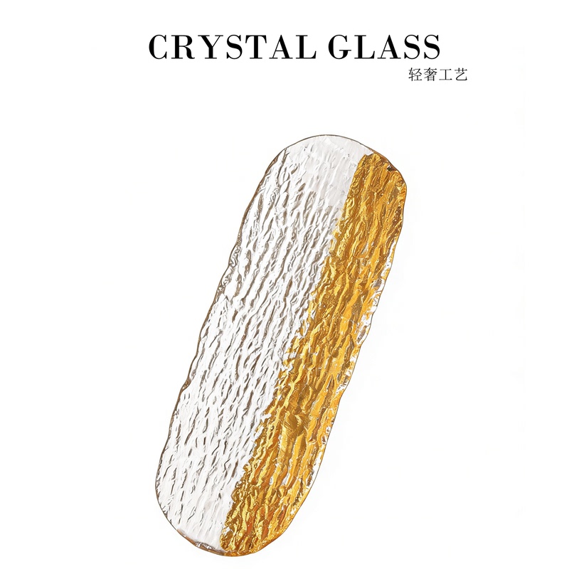 Light Luxury Gold Foil Sushi Plate Japanese Cuisine Sashimi Plate Japanese-Style Glass Rectangular Plate Display Dessert Plate Tableware