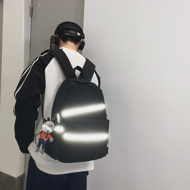 Pure Color Casual Double Shoulder Bag Student School Bag Nylon Waterproof SHOULDER BAG TEENAGERS SAFE REFLECTIVE STRIPS TRAVEL DOUBLE SHOULDER BAG