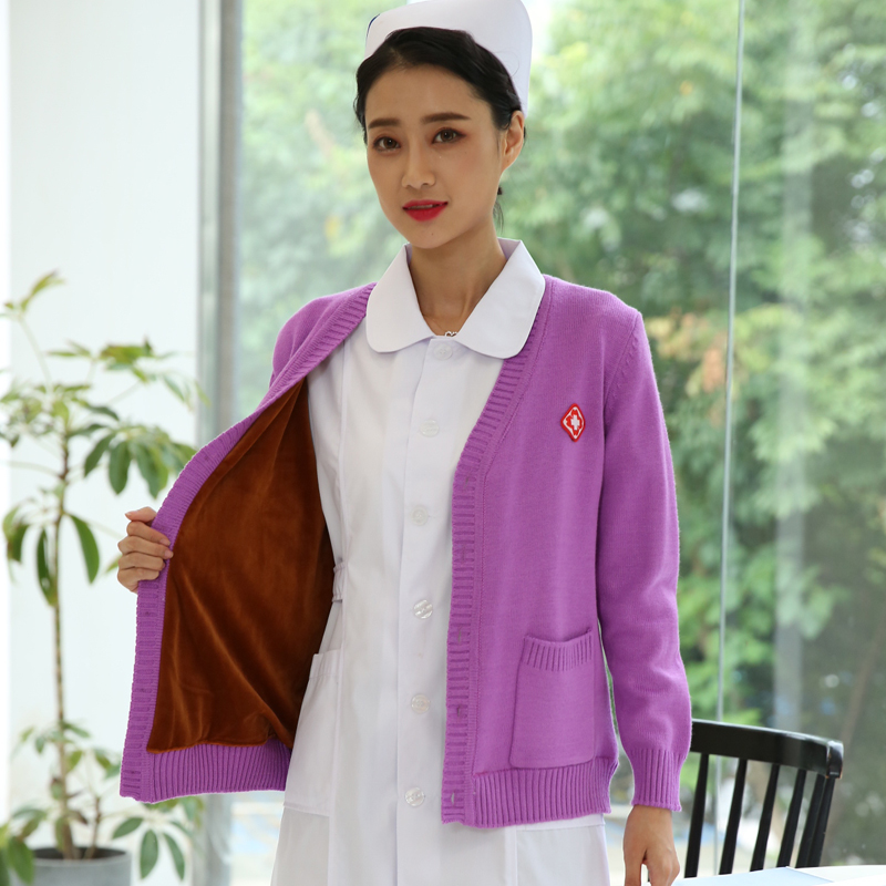 phụ nữ y tá áo len của y tá áo khoác cardigan hàng dệt kim dày cộng với nhung mùa đông outwear mặc Nightingale