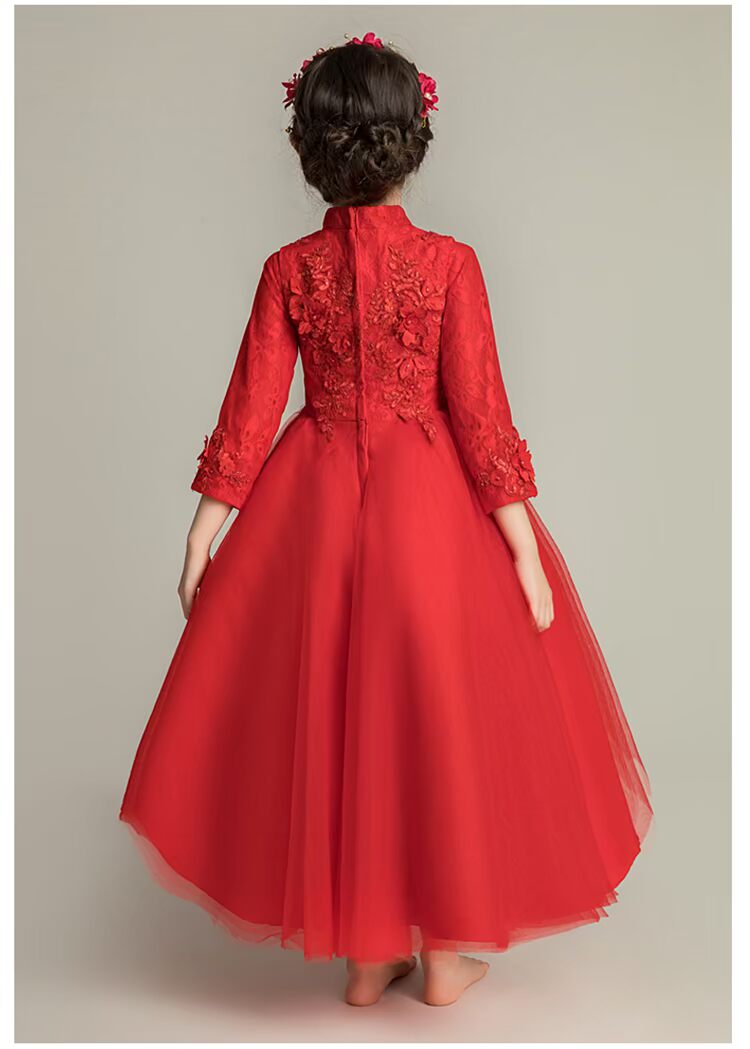 2018 cô gái mới ăn mặc kiểu dáng catwalk dạ hội váy cưới váy hoa công chúa cô gái váy đỏ mùa thu đông váy trẻ em