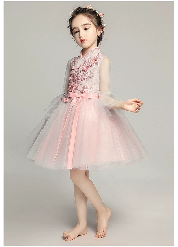 Cô gái ăn mặc công chúa váy Trung Quốc phong cách trẻ em sinh nhật đám cưới đàn piano trang phục pettiskirt hoa cô gái váy mùa hè váy múa cho bé