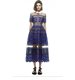 European and American big-name hollowed out water-soluble lace stitching mesh see-through short-sleeved dress holiday celebrity slim long skirt female