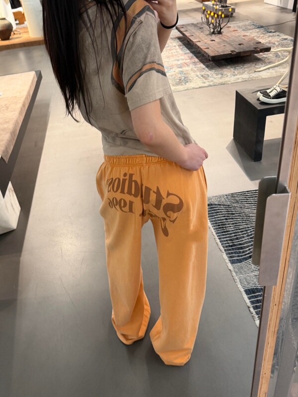 [Nanyou Quality] Washed and Distressed Vintage 1996 Logo Print Elastic Waist Drawstring Casual Straight-Leg Long Pants for Women