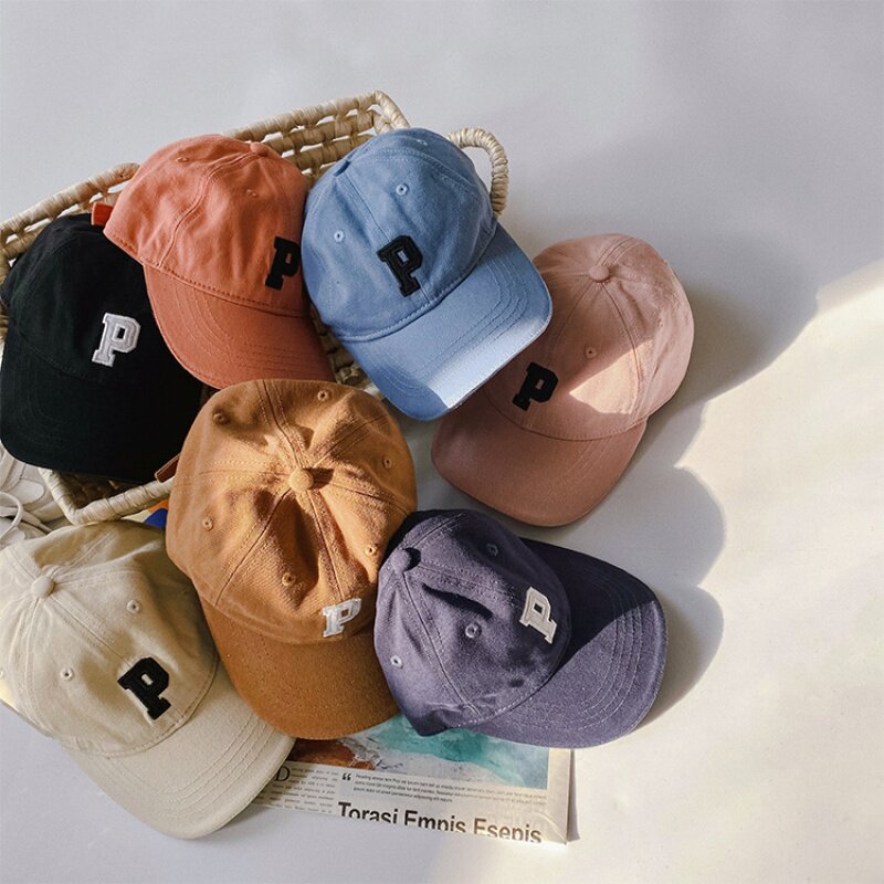 Children's hat new embroidered baseball cap boys and girls retro canvas alphabet cap baby Korean version of the sun hat