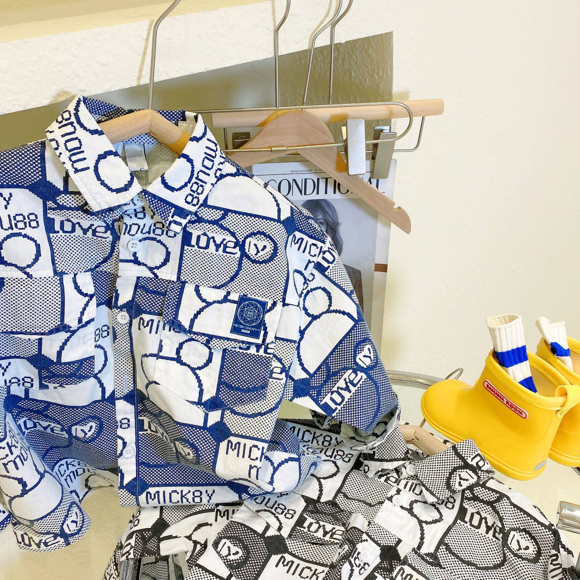 Children's shirts Nicole's new autumn new boys and girls handsome shirts baby Western style lapel all-match top trendy